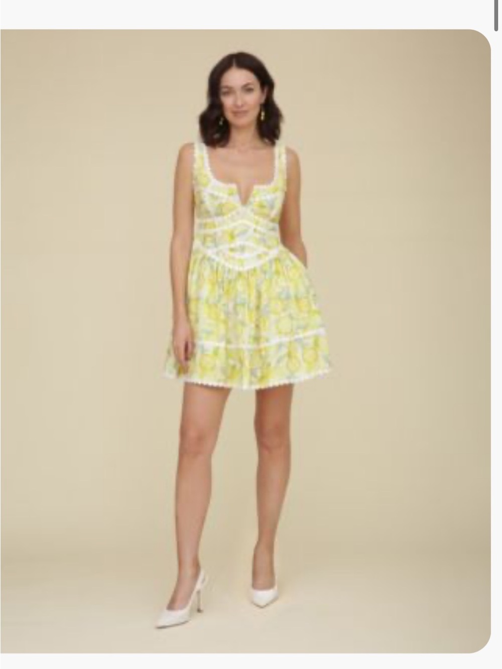 BNWT Avec Les Filles Lemon Print Sundress with White Crochet Trim - Picture 5 of 5